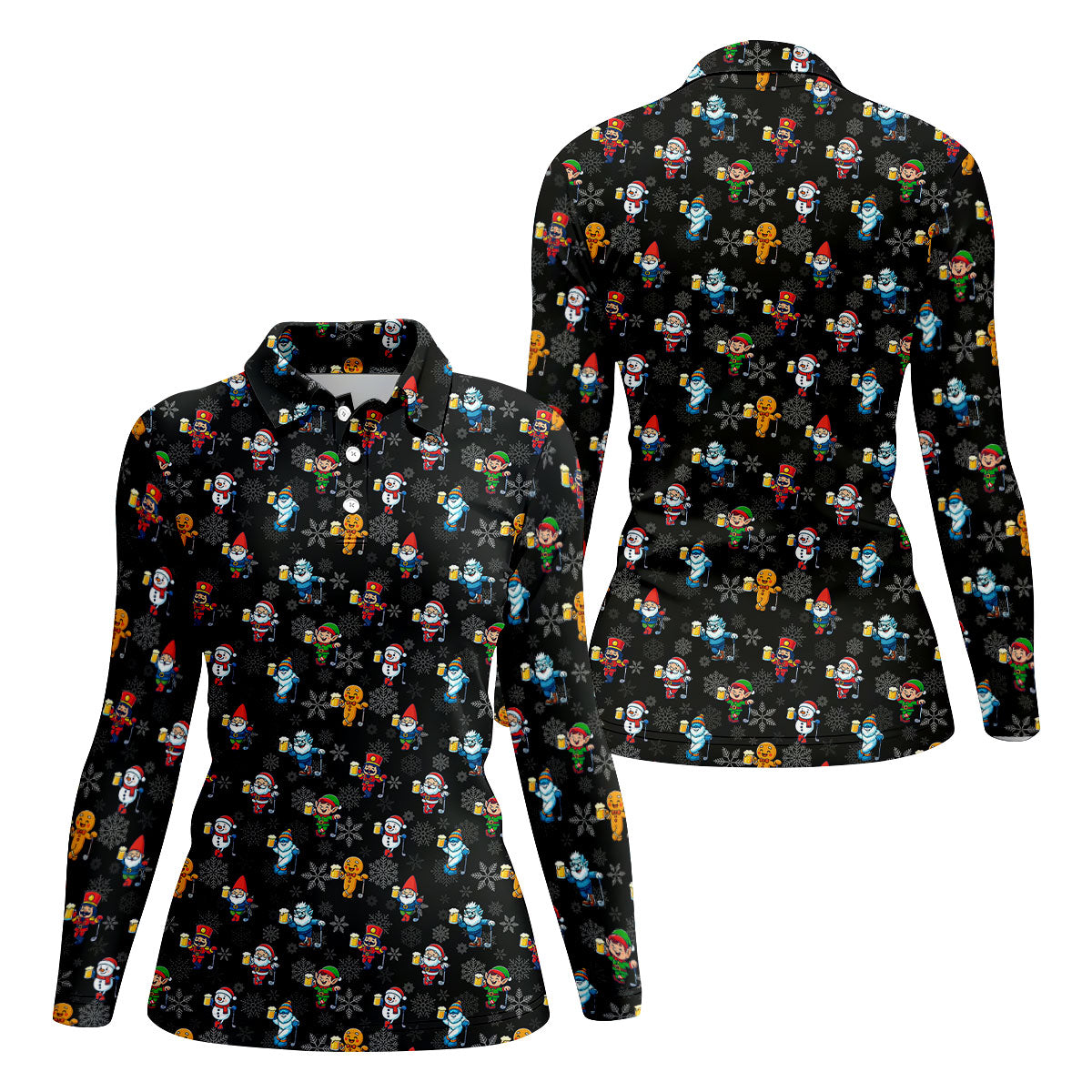 Classic Christmas Characters Black Golf Shirt, Christmas Golf Shirt, Women's Golf Tops, Ladies Golf Shirts
