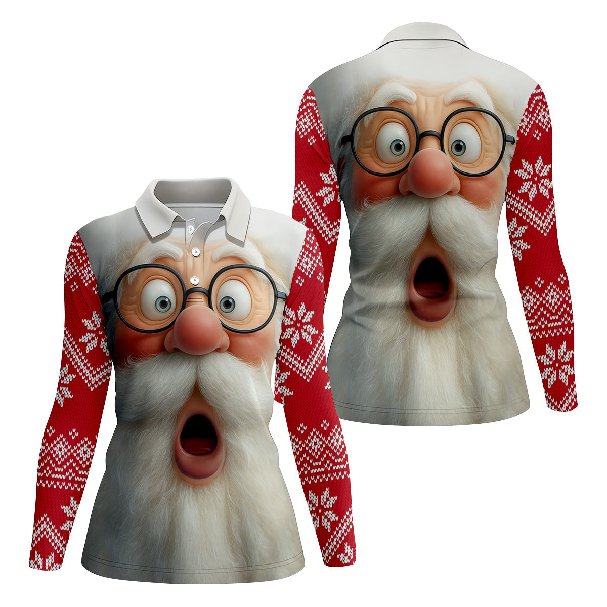 Surprised Funny Santa Claus Face Women Golf Top, Christmas Golf Shirt, Ladies Golf Tops