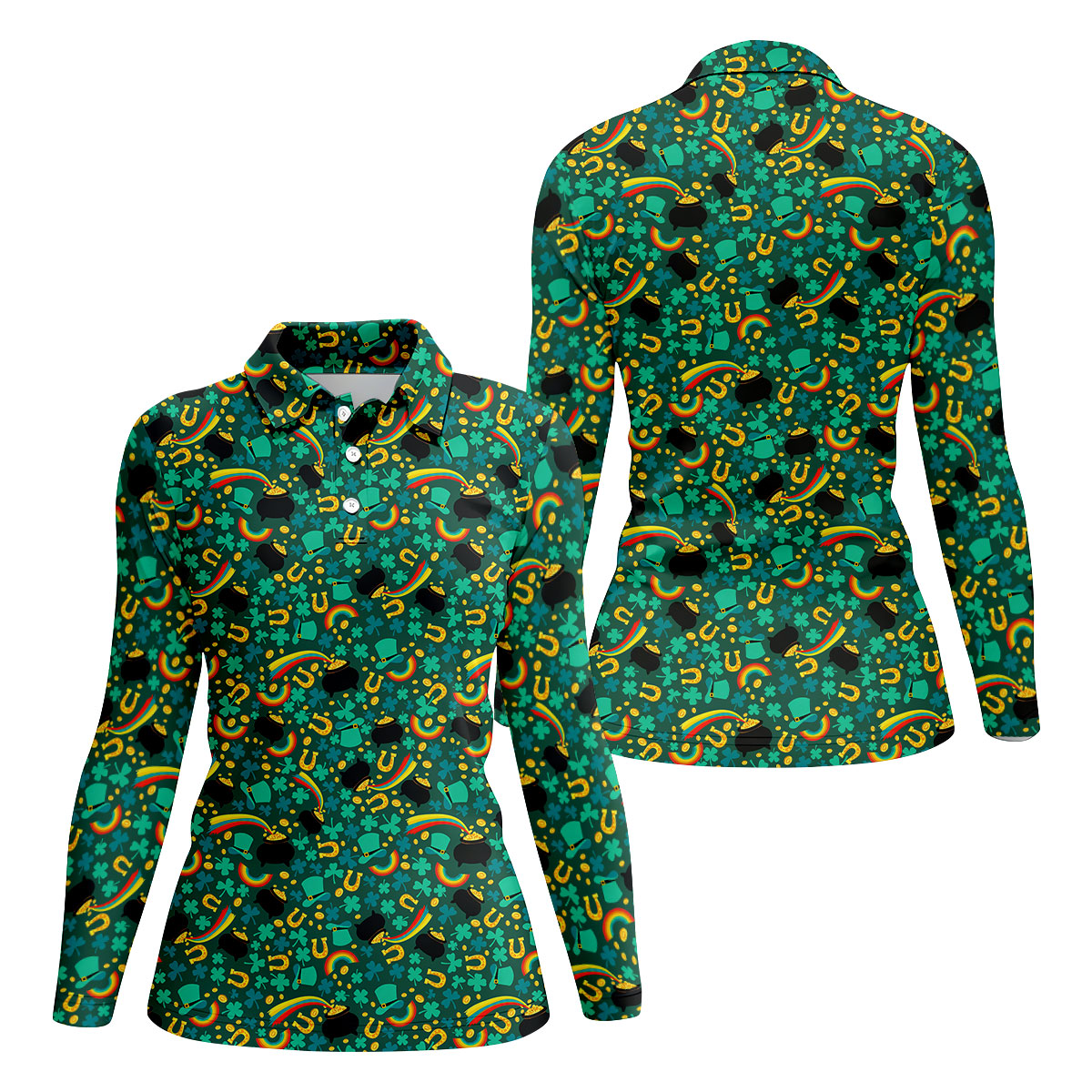 Shamrock Beer Lucky Four Leaf Clover St Patrick's Day Pot Of Gold Women's Golf Shirts, Ladies Golf Polos