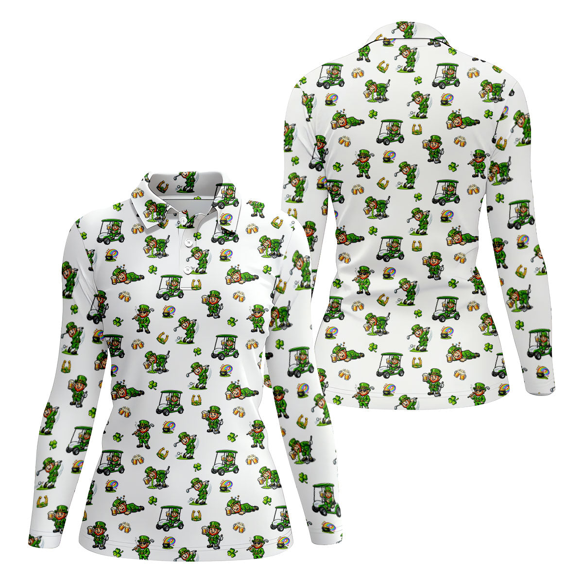 St Patrick's Day Leprechaun Golf And Beer Golf Pose Shamrock Golf Shirt, Golf Shirt For Women