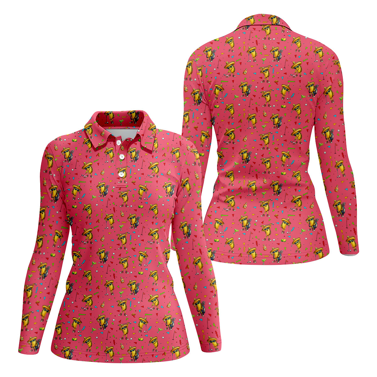 Fairway Fiesta Taco Margarita Mexico Theme Pink Golf Shirt, Women Golf Shirts, Ladies Golf Shirt