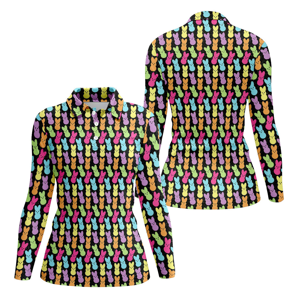 Colorful Easter Peeps Black Golf Shirt, Women Golf Top, Cute Golf Outfit, Ladies Golf Shirts
