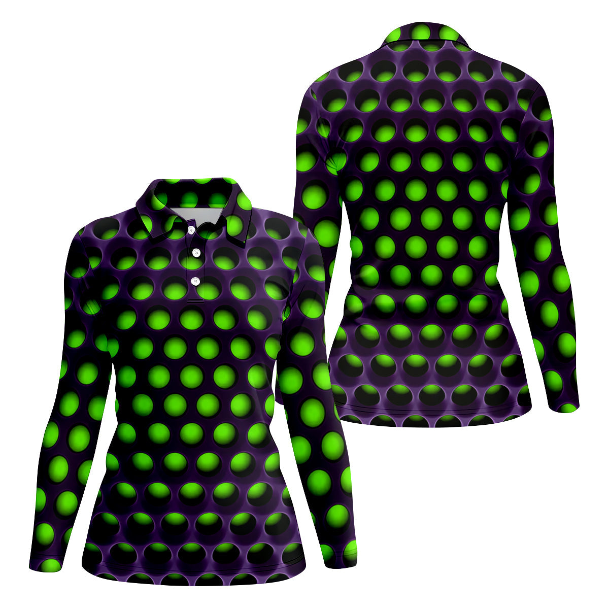 3D Effect Circular Pattern Green Golf Shirt, Cool Golf Outfit, Women Golf Top, Ladies Golf Shirts