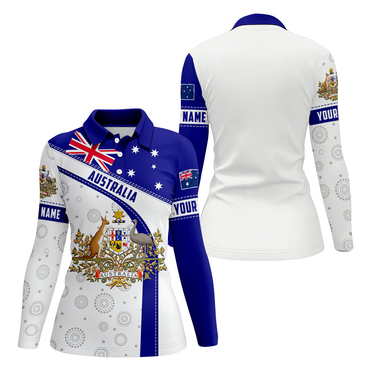 Australian Coat of Arms Women's Golf Tops, Australia Flag Print Ladies Golf Shirts