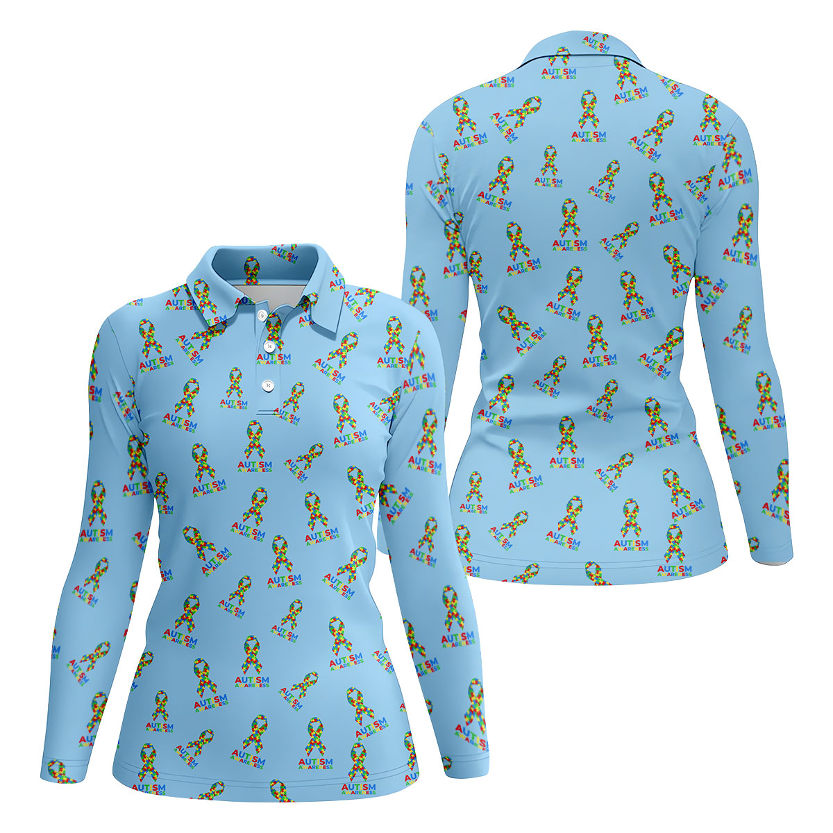 Autism Awareness Colors Autism Ribbon Blue Golf Shirt, Women's Golf Tops, Ladies Golf Polos