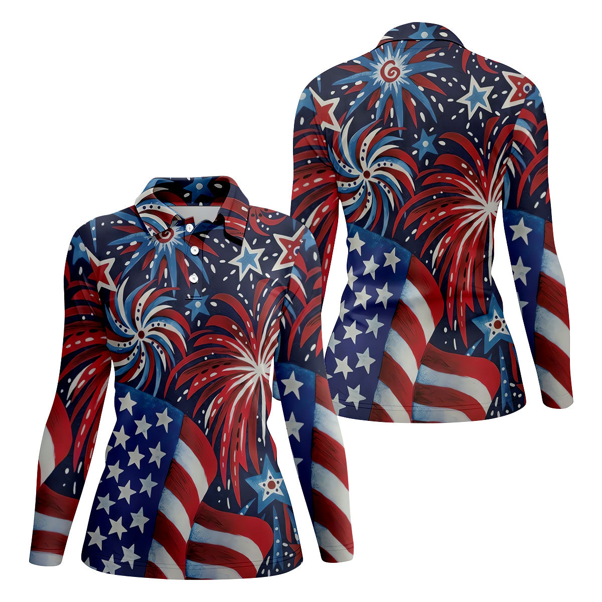 American Flag Pattern Red White Blue 250th Anniversary Patriotic Golf Shirt, Women's Polo Shirt