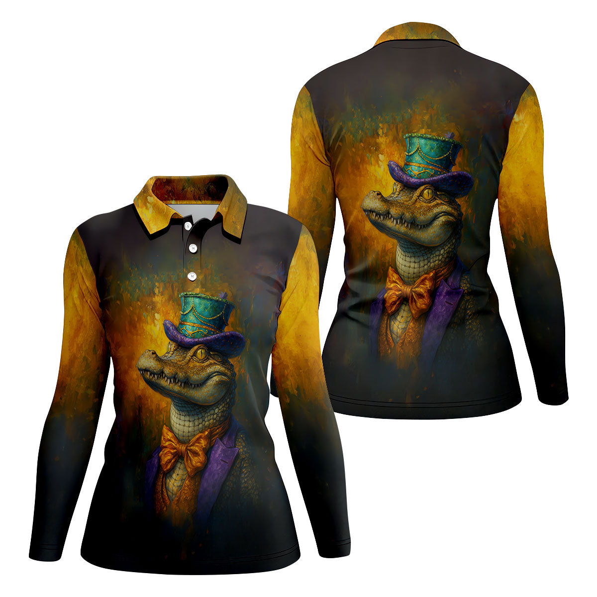 Mardi Gras Aligator Retro Golf Shirt, Women's Golf Shirts, Women's Golf Tops, Ladies Golf Shirts
