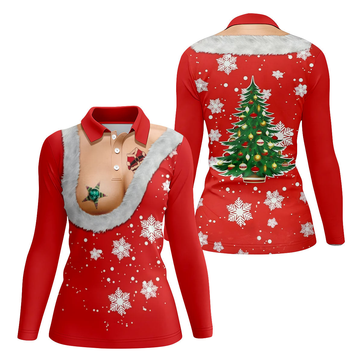 Funny Santa Costume Snowflake Christmas Golf Shirt, Women's Golf Tops, Printed Golf Shirt