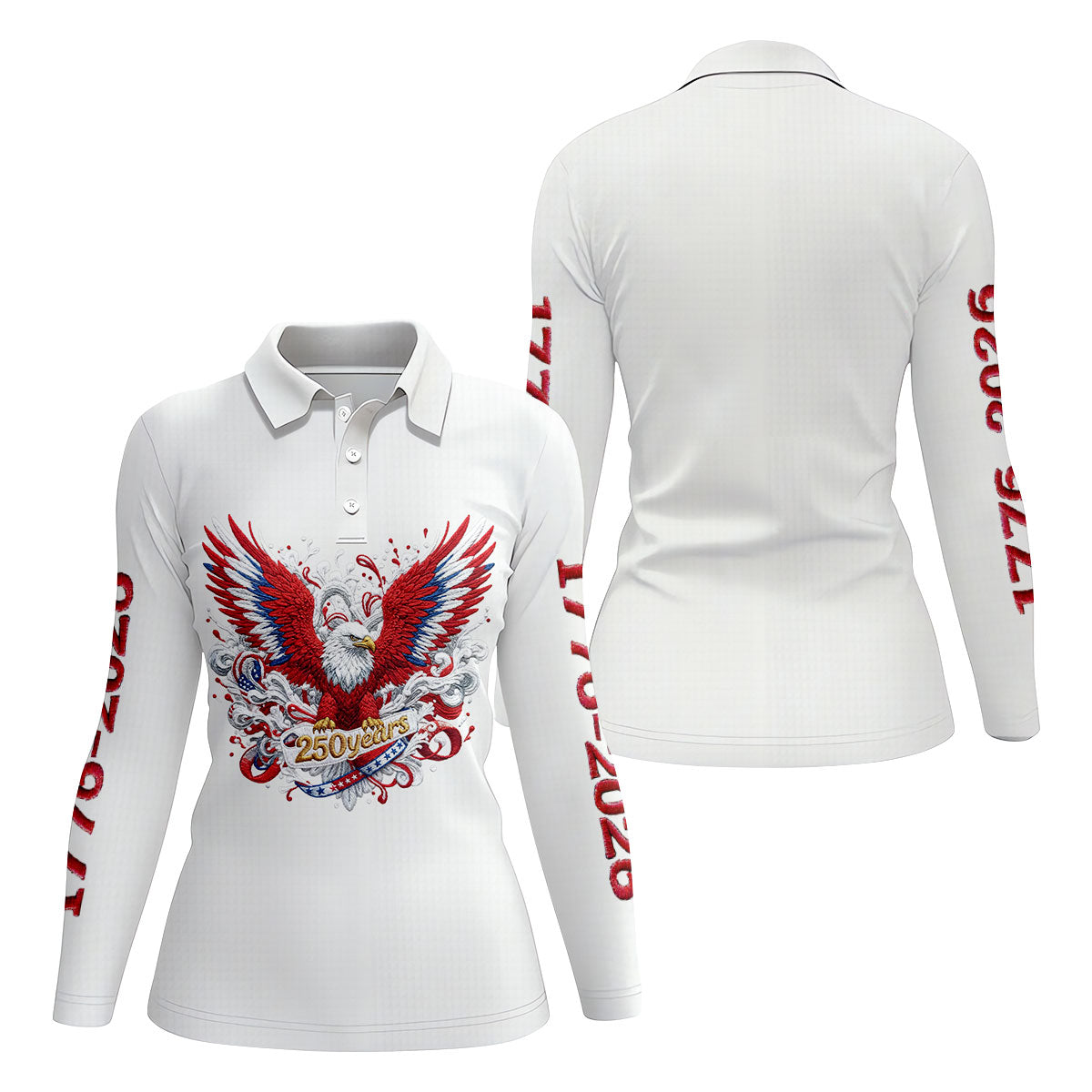 US Bald Eagle Embroidery Effect Patriotic Golf Shirt, 4th Of July Golf Shirt, 250th Anniversary Women Golf Top