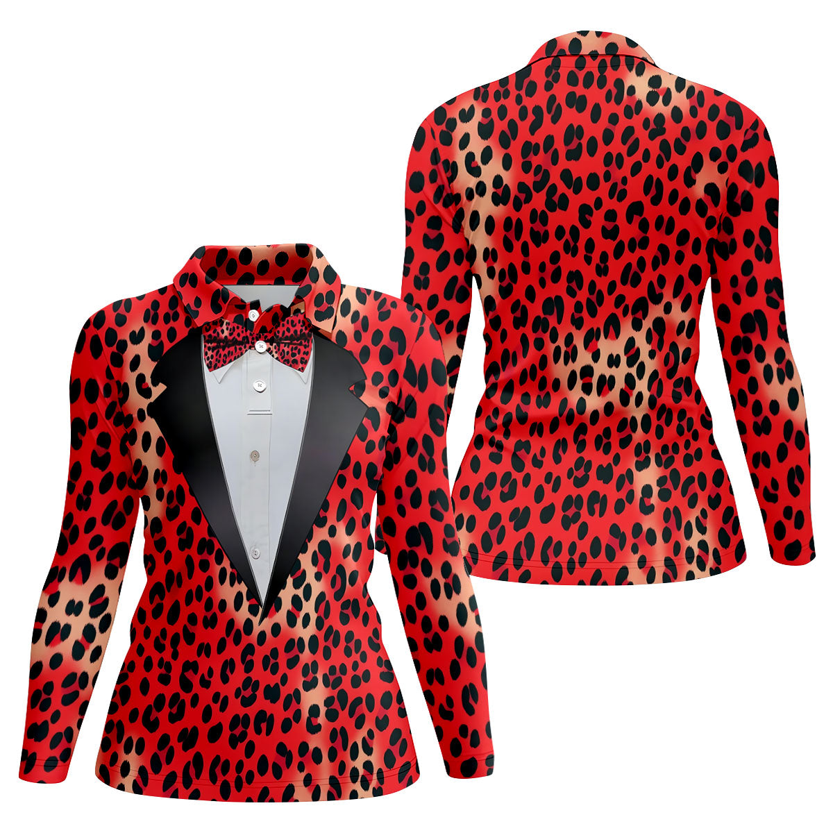 Red Leopard Funny Costume Hawaiian Golf Shirt, Ladies Golf Tops, Golf Shirt For Women