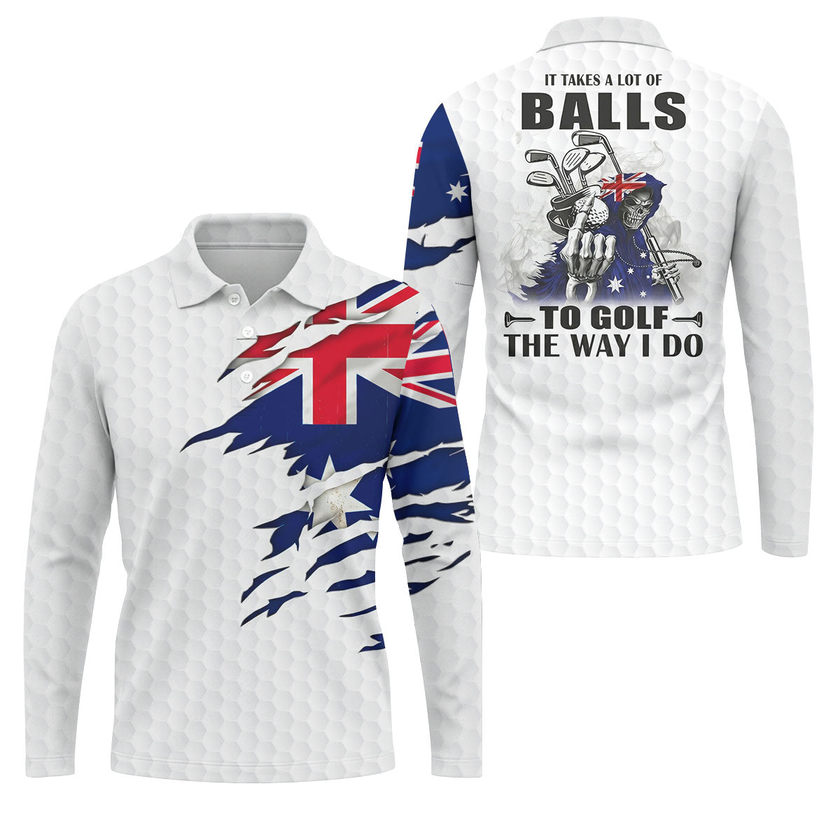 It Takes A Lot Of Ball To Golf The Way I Do Australia Flag Print Men's Golf Top, Golf Shirts For Men