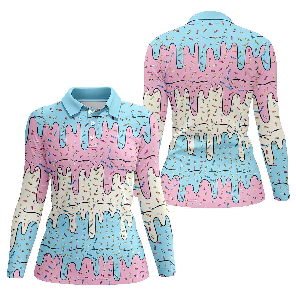 Ice Cream Drip Hawaiian Golf Shirt, Summer Sweets Women's Golf Tops, Ladies Golf Shirts