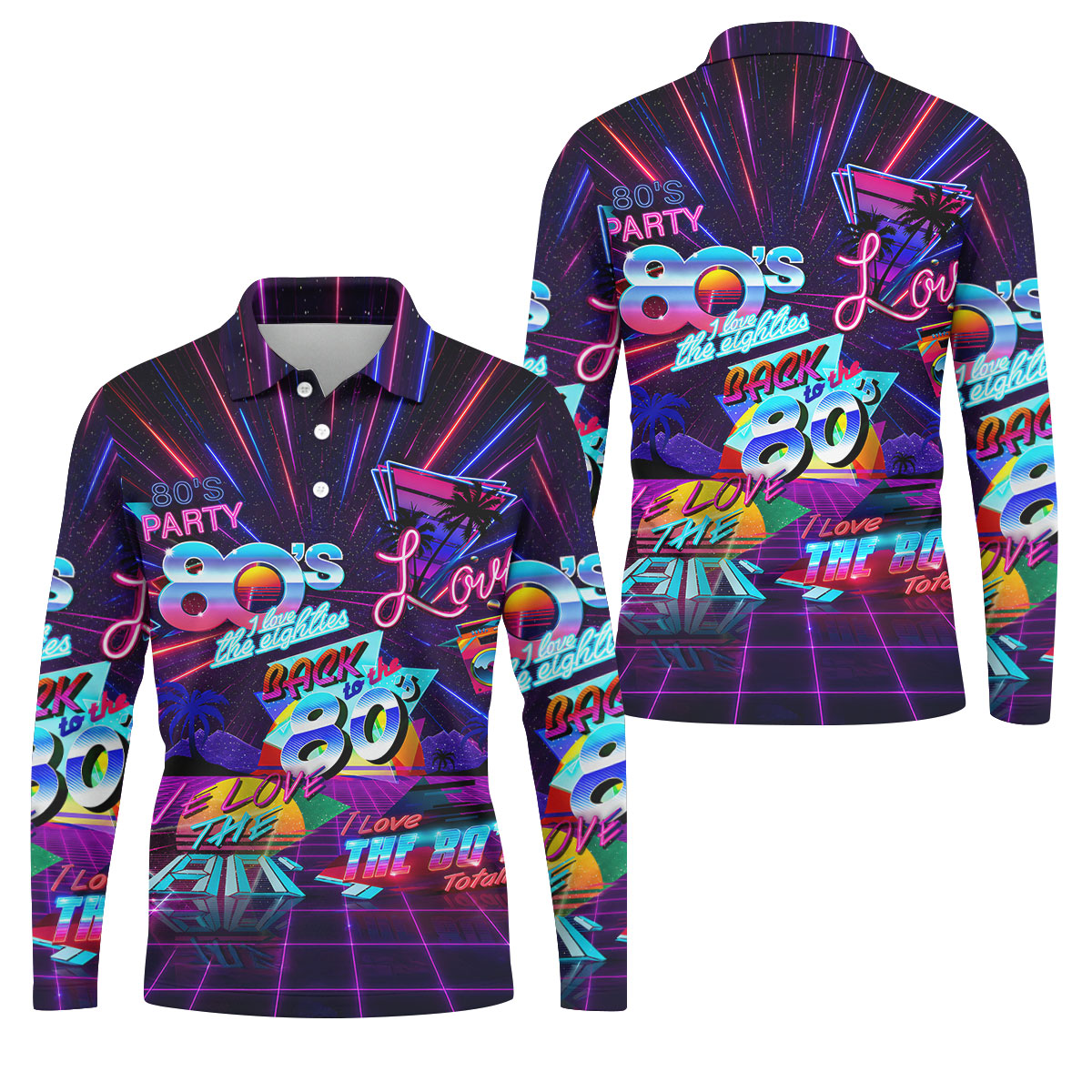 80s Retro Party Golf Shirt, Neon Synthwave Sunset Pattern, Golf Shirt For Men