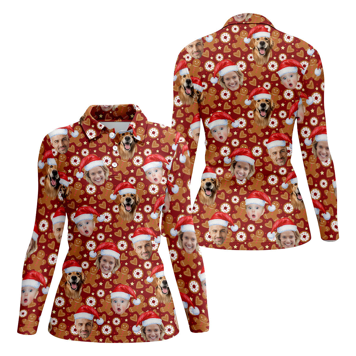 Custom Face Gingerbread Man Christmas Red Golf Shirt, Christmas Golf Shirt, Golf Gifts For Women
