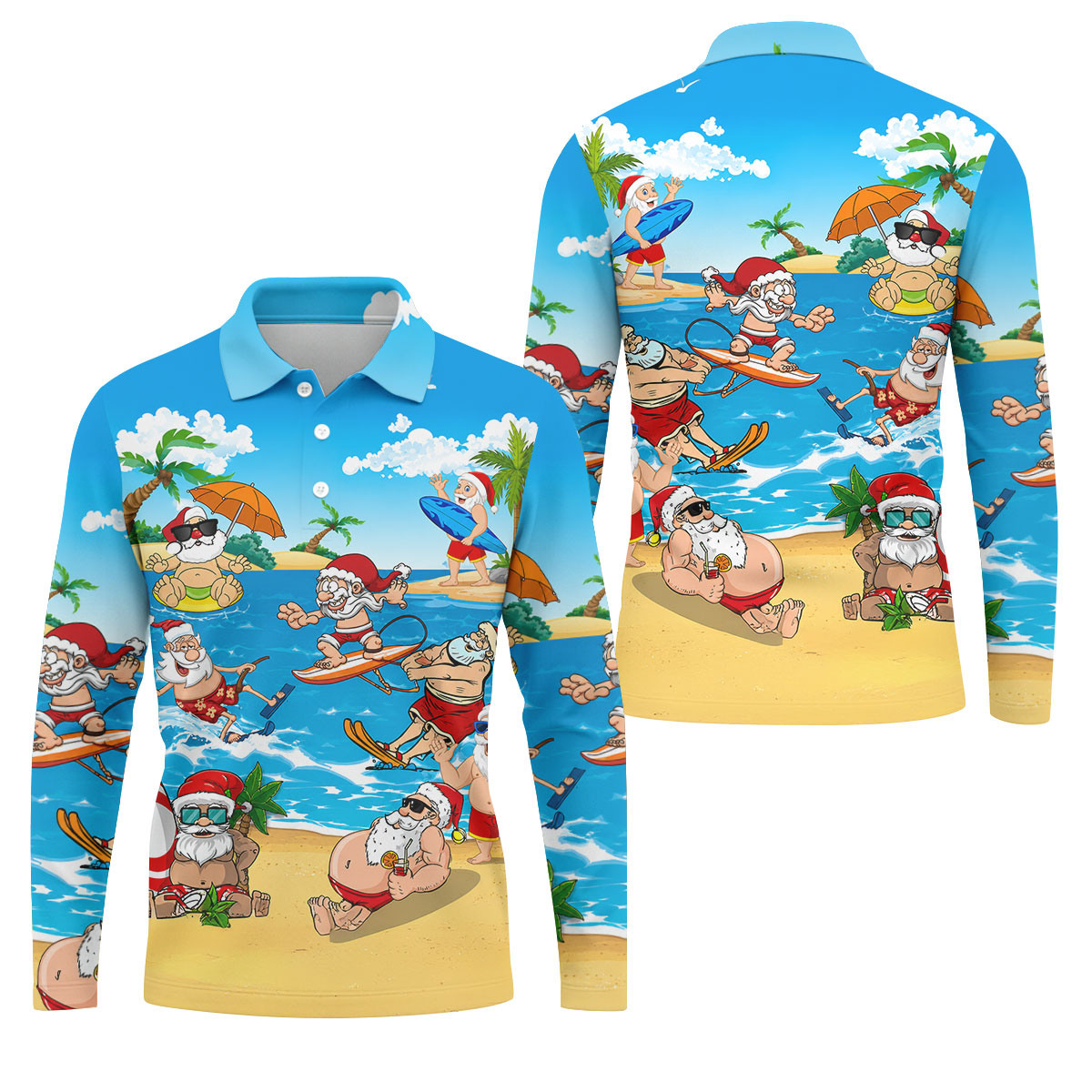 Santa Claus Summer Beach Party Golf Shirt, Mens Golf Polo, Printed Golf Shirts