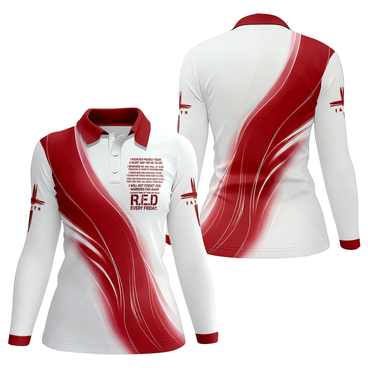 Red Friday Faith Cross Red White Gradient Patriotic Golf Shirt, 250 Years Golf Shirt For Women