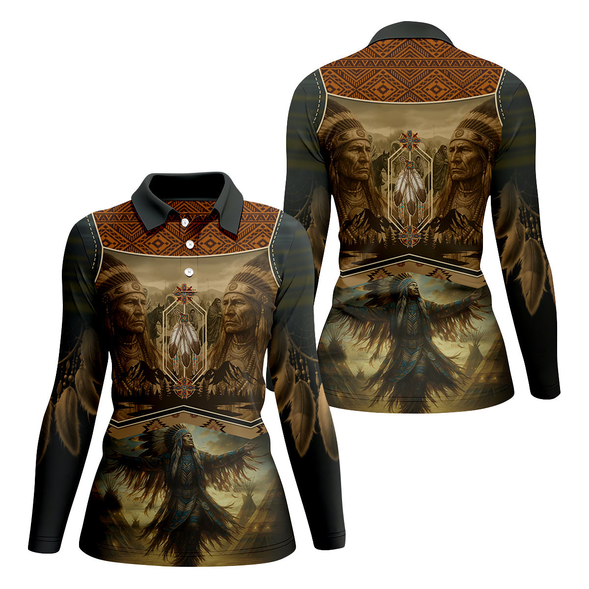Spirit of the Ancestors Women's Golf Tops, Native American Ancestry Ladies Golf Polos, Indigenous Peoples Month