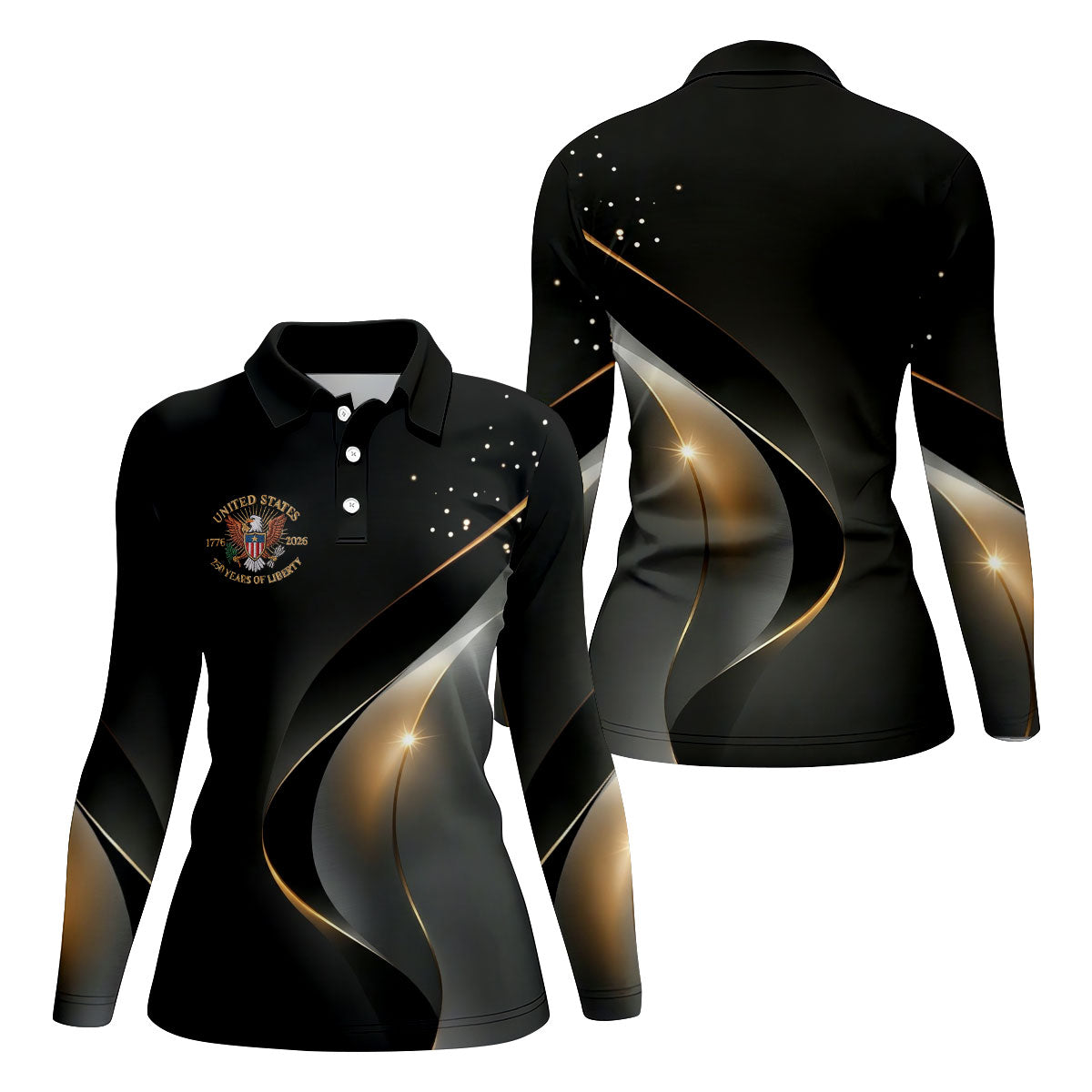 US 250 Years Of Liberty American Flag And Bald Eagle Black Golf Shirt, Patriotic 4th Of July Golf Shirt For Women