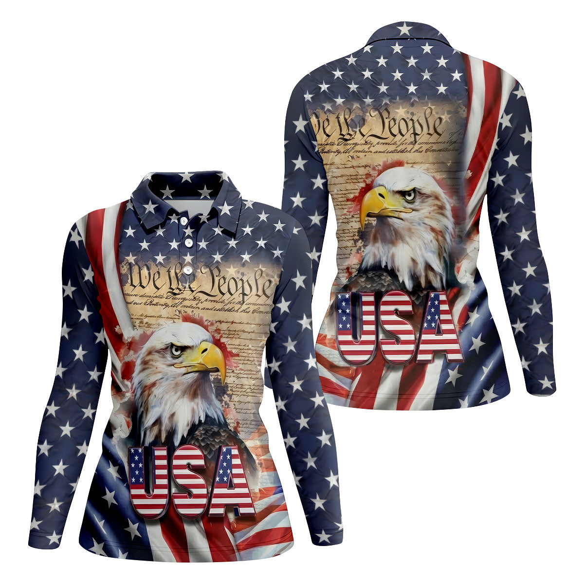 We The People Bald Eagle USA 250th Anniversary Women's Golf Tops, Ladies Golf Shirts, 4th Of July Patriotic Golf Shirt