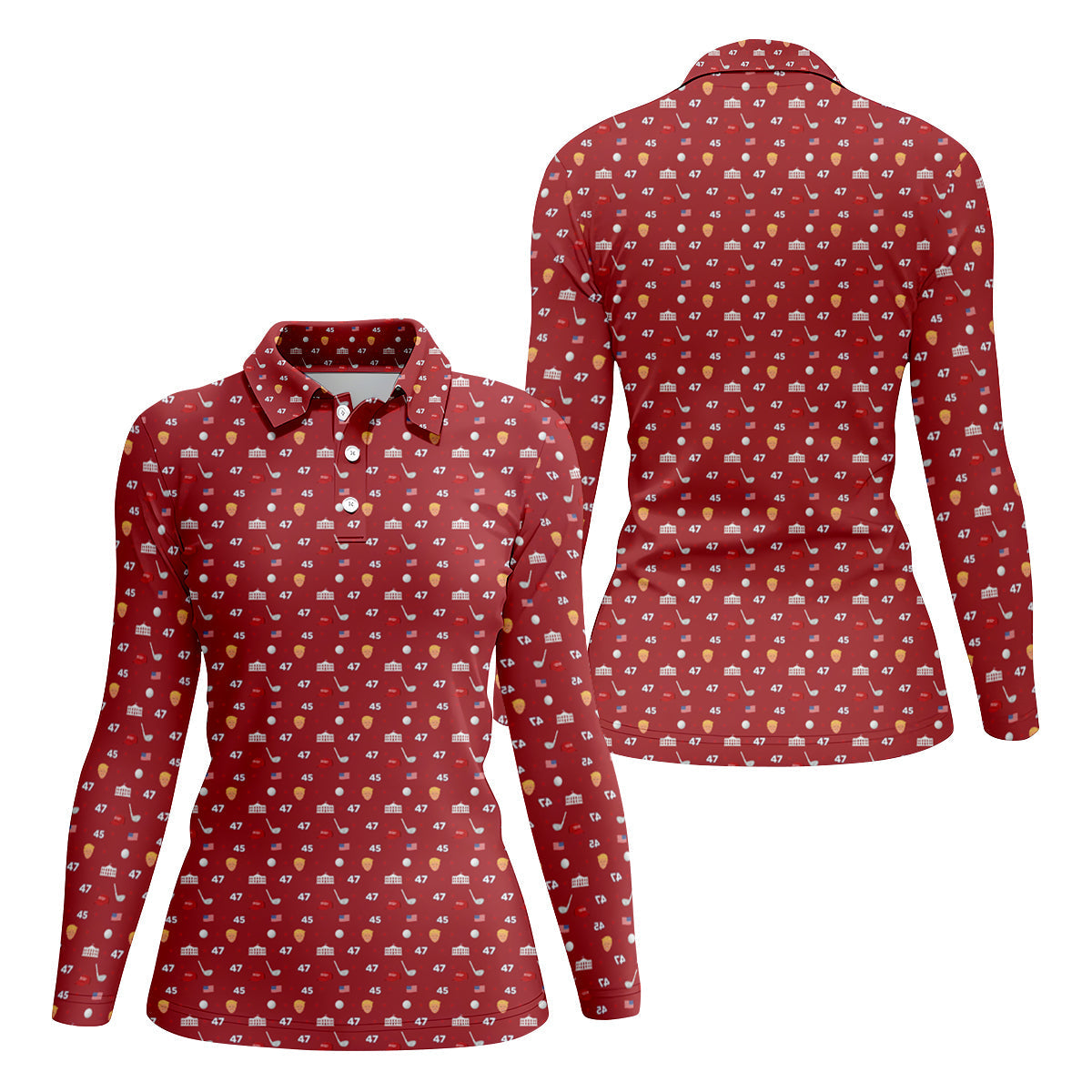 45 47 US Flag Pattern Red Golf Shirt, Funny Golf Shirt, Women's Golf Tops, Ladies Golf Shirts