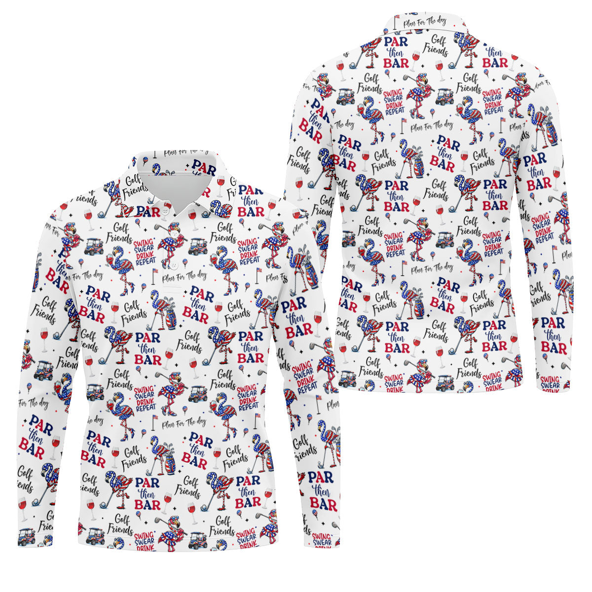 Par Then Bar Funny Flamingo Patriot Golf Shirt, 250th Anniversary Golf Shirts For Men, 4th Of July Golf Shirt