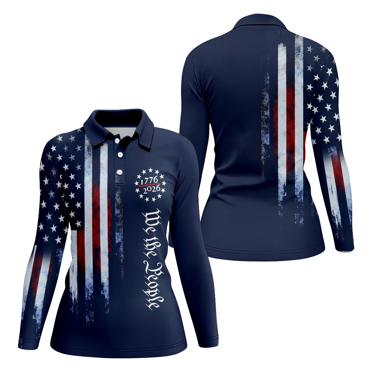 We The People 250 Years Navy Vintage Golf Shirt, Patriotic 4th Of July Golf Shirt For Women