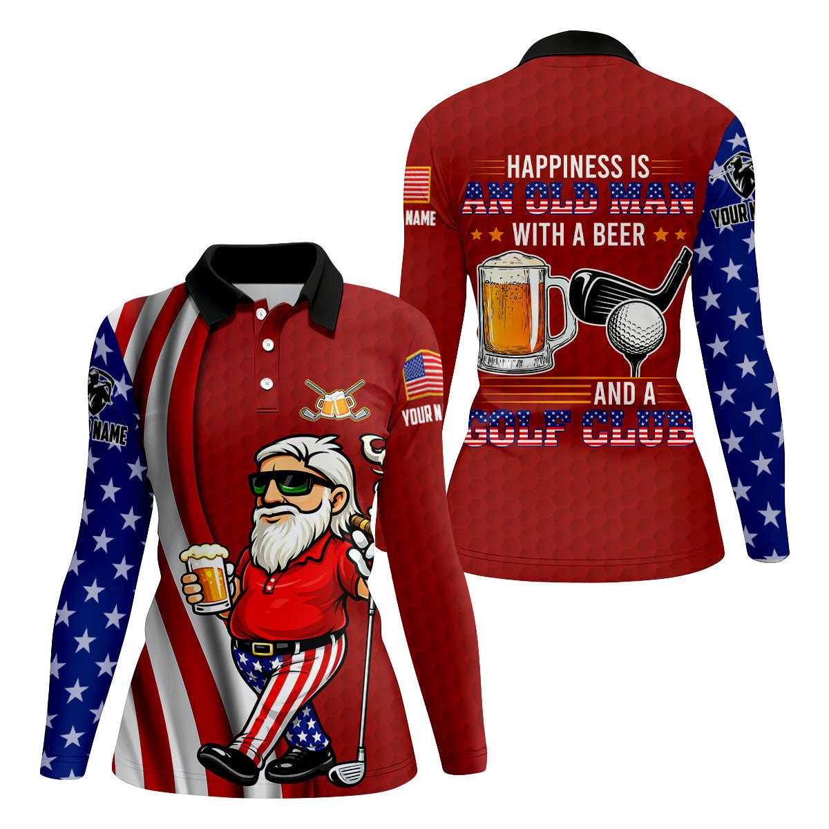 Happiness Is An Old Man With A Beer Funny 4th Of July Red Golf Shirt, 250th Anniversary Women's Golf Tops
