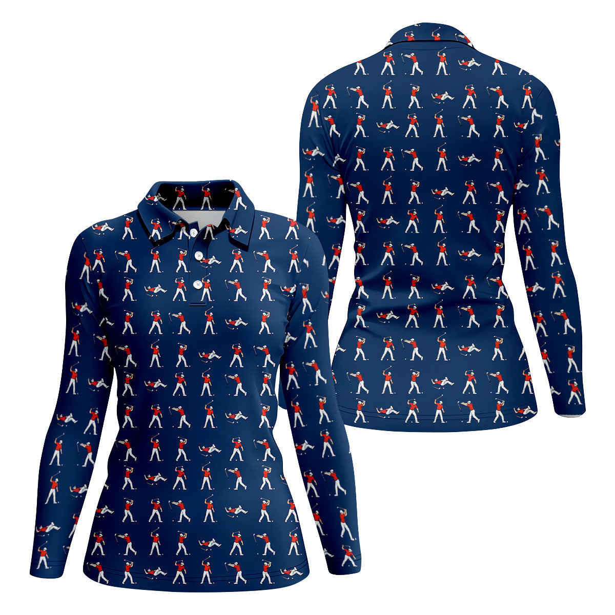 Cartoon Figures Golf Pose Navy Golf Shirt, Ladies Golf Shirts, Golf Shirt For Women, Ladies Golf Polos