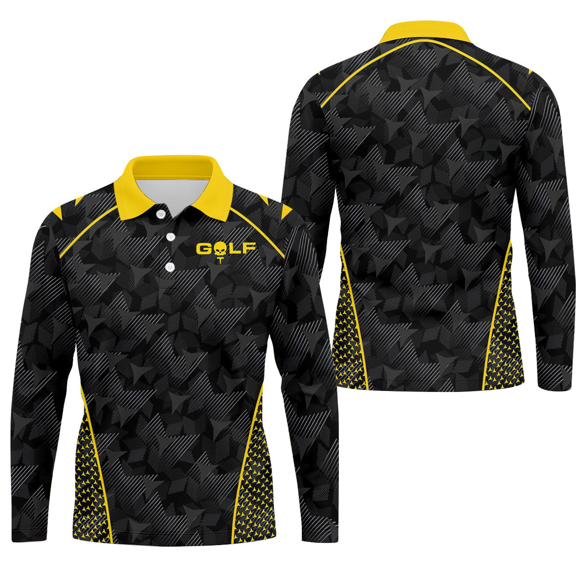 Abstract Triangle Black Yellow Golf Tops For Men, Father's Day Golf Gift, Polo Shirts For Men