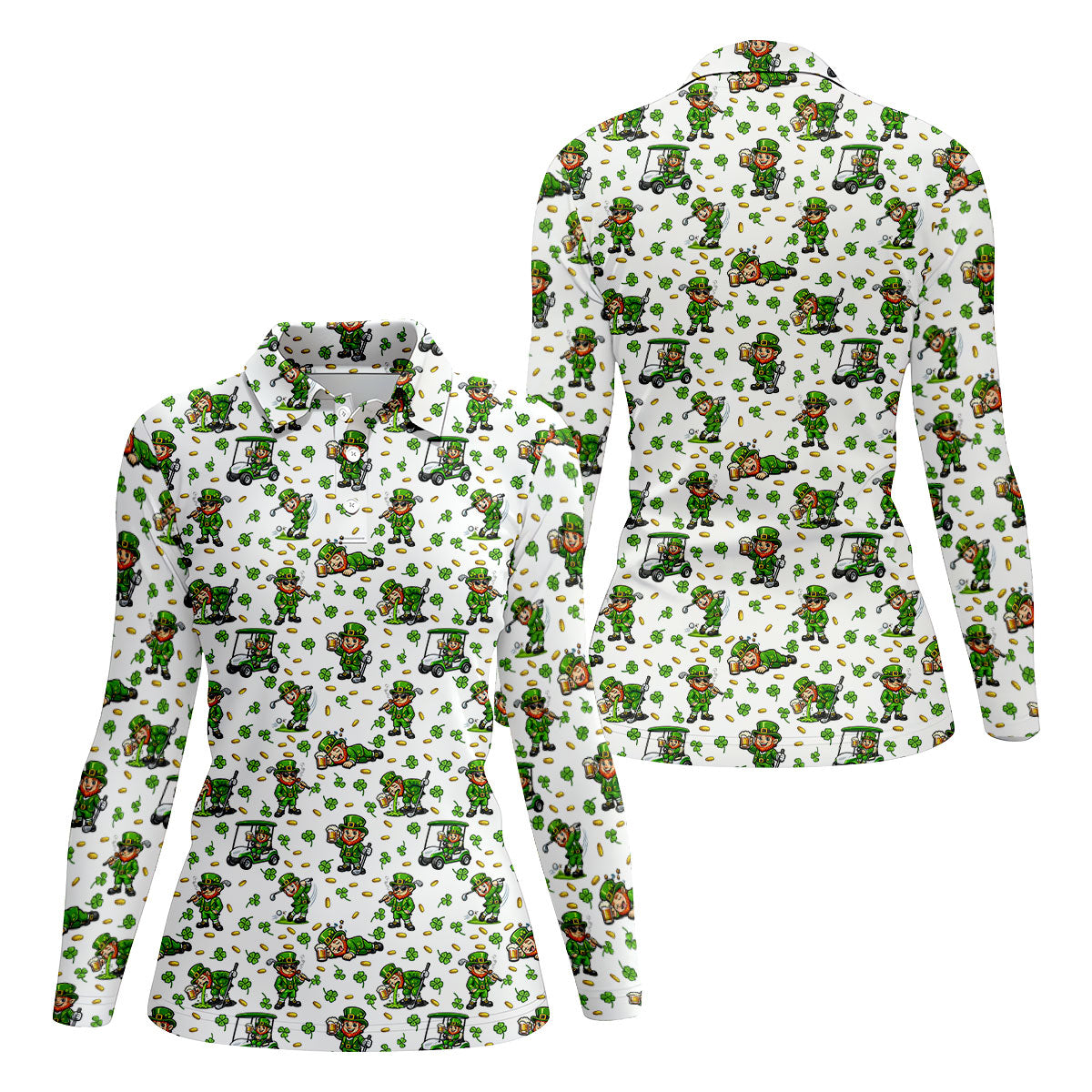 Funny Leprechaun Golf And Beer Green Shamrocks St Patrick's Day Golf Shirt, Women's Golf Shirts, Ladies Golf Polos