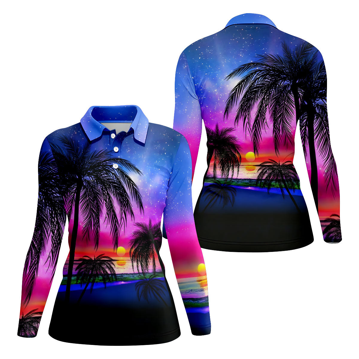 Palm Tree Sunset Beach Golf Shirt, Women’s Golf Polo, Golf Shirts For Women, Printed Golf Shirt