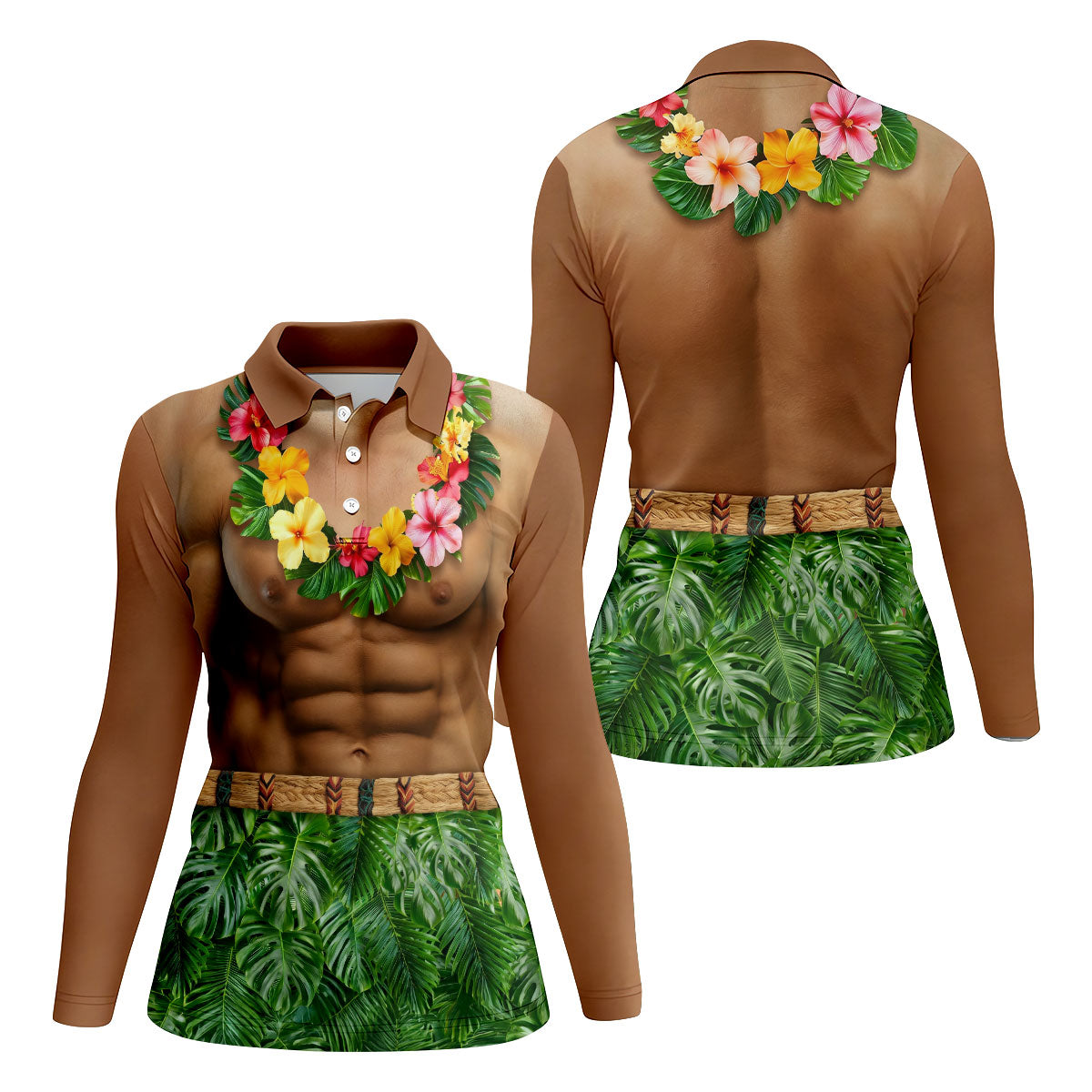 Floral Lei Tropical Theme Party Funny Costume Hawaiian Golf Shirt, Golf Shirt For Women