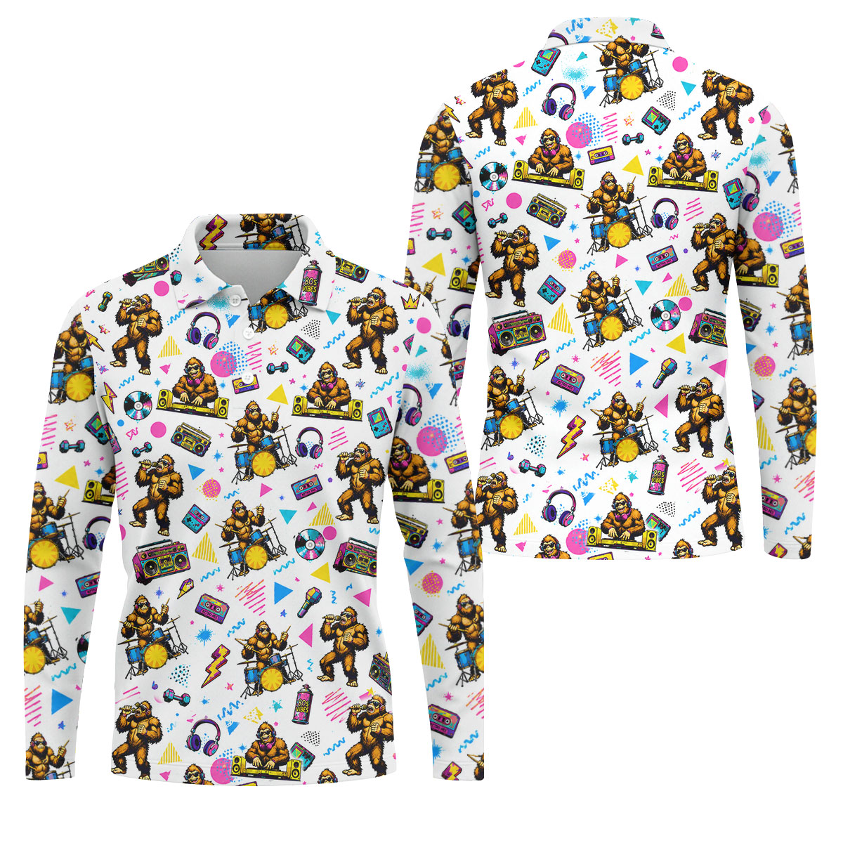 Bigfoot Party Memphis Pattern Retro Golf Shirt, Hawaiian Golf Shirt, Polo Shirts For Men