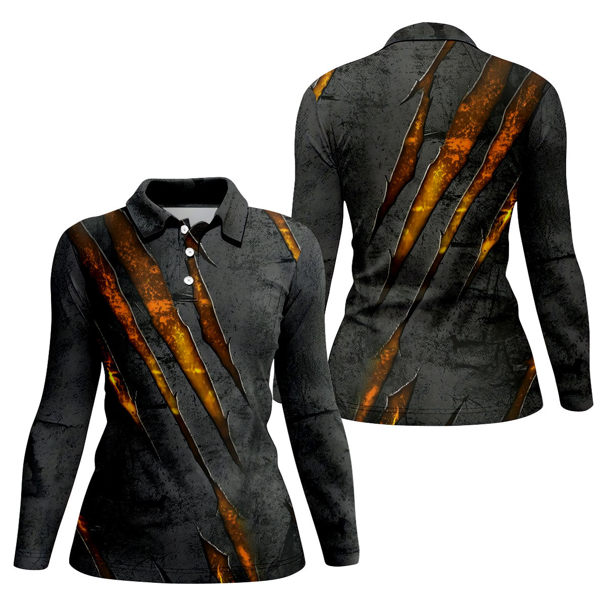 Yellow Claw Marks Hawaiian Golf Shirt, Scratch Print Women's Golf Tops, Ladies Golf Shirts