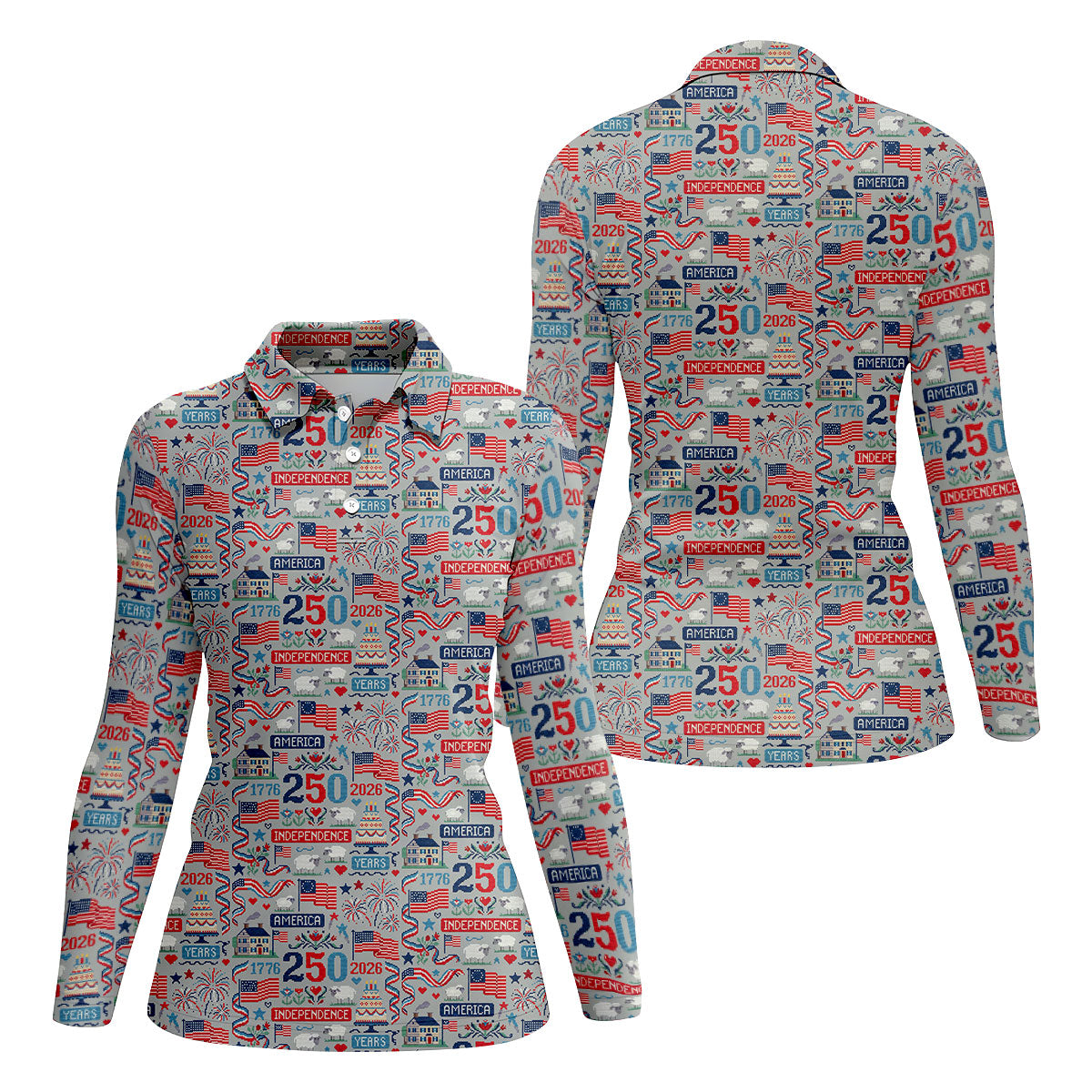 America Independence 250 Years Grey Golf Shirt, Patriotic 4th Of July Golf Shirt For Women