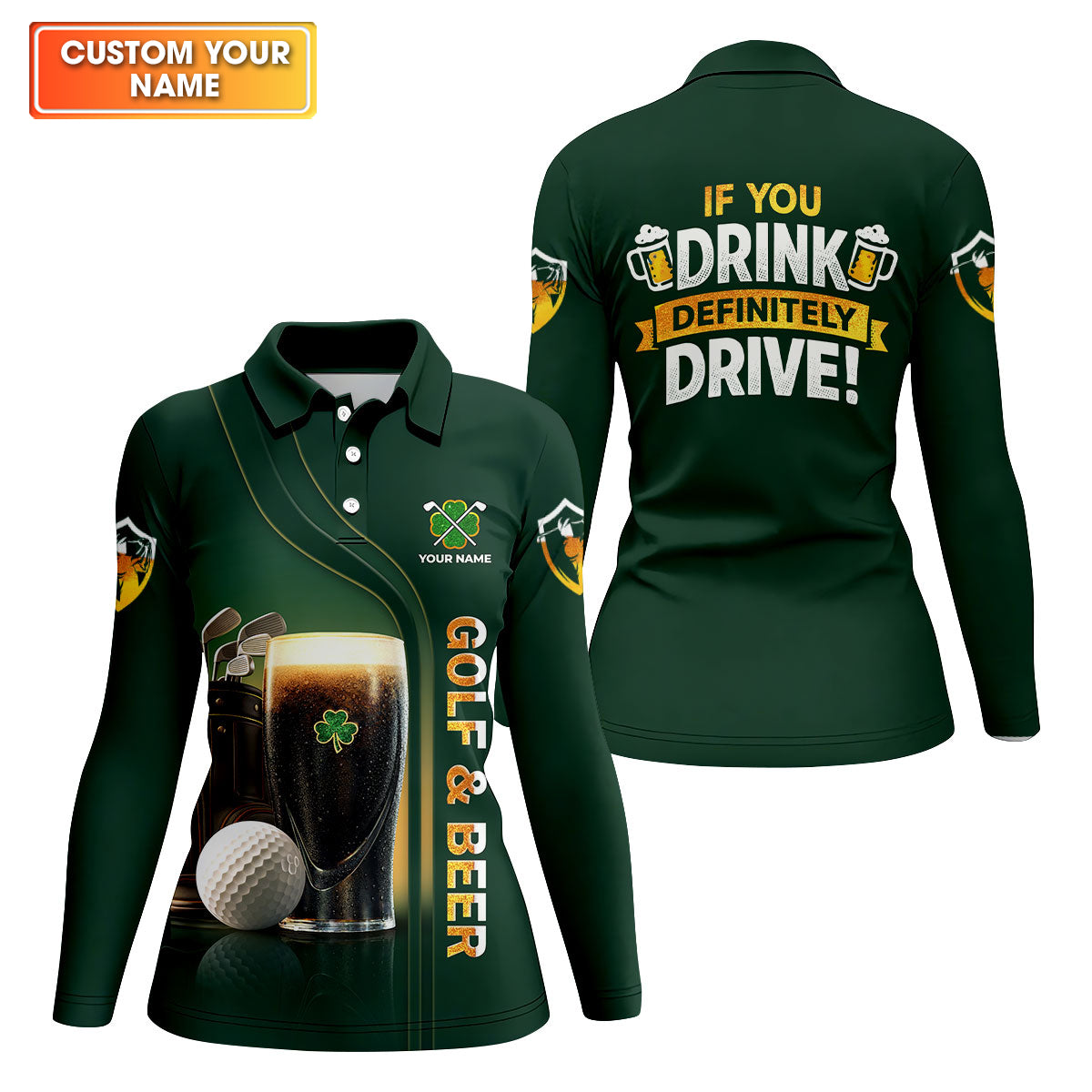 If You Drink Definitely Drive Golf And Beer Black Beer St Patrick's Day Green Women's Golf Tops, Ladies Golf Polos