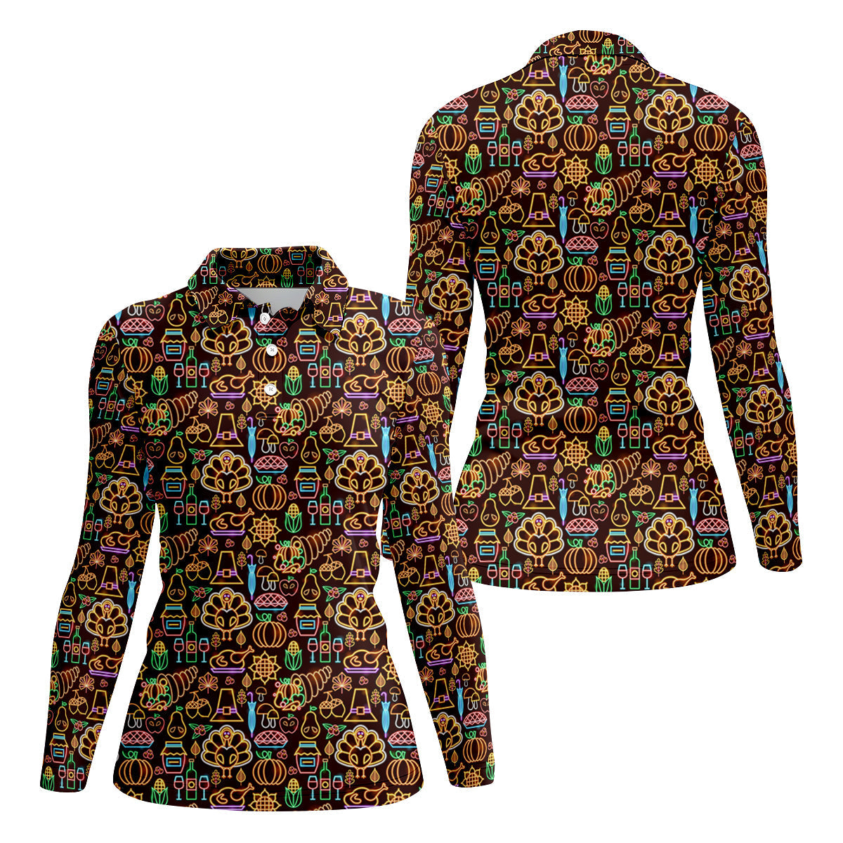 Thanksgiving Party Neon Print Women Golf Top, Ladies Golf Polos, Golf Gifts For Women