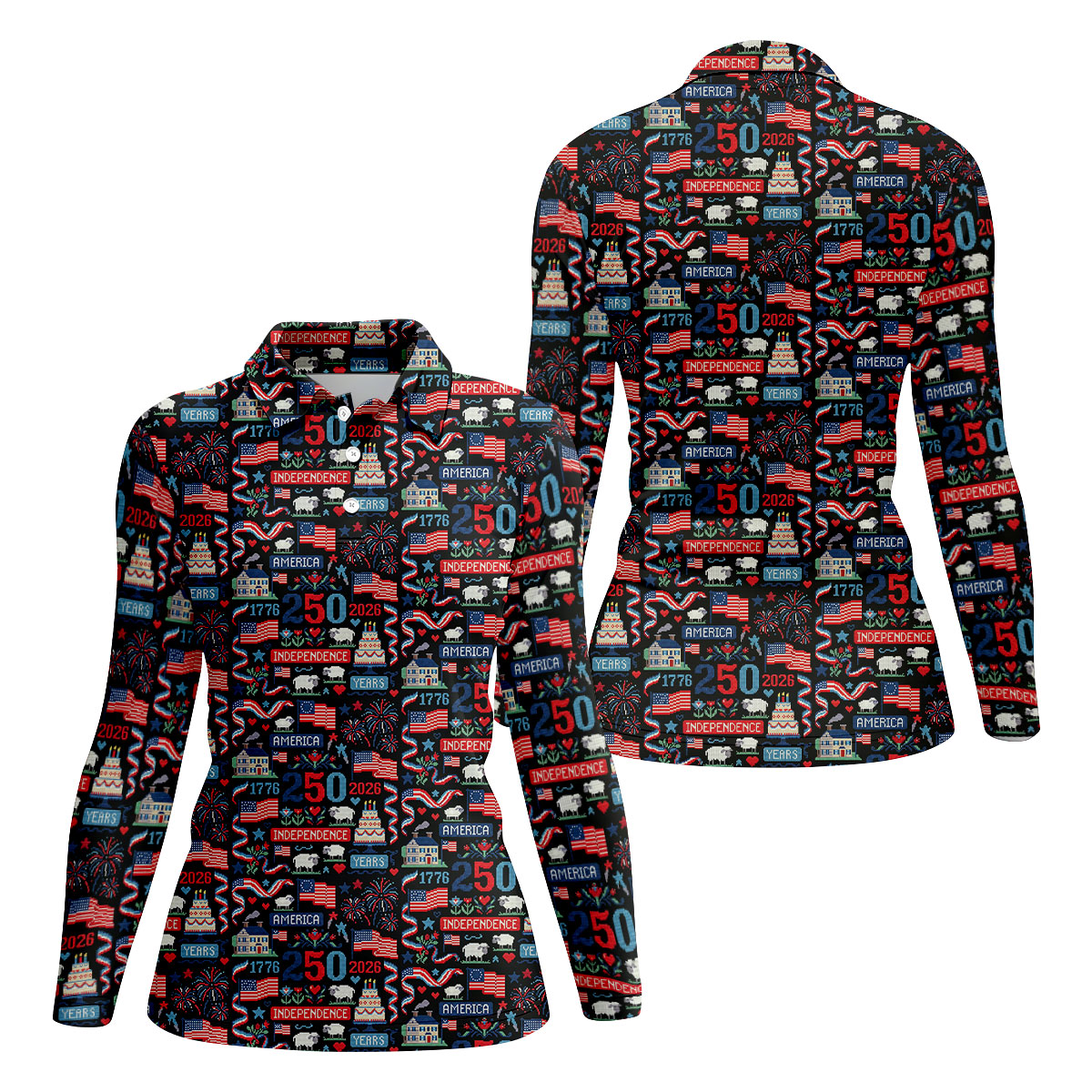America Independence 250 Years Black Golf Shirt, Patriotic 4th Of July Golf Shirt For Women