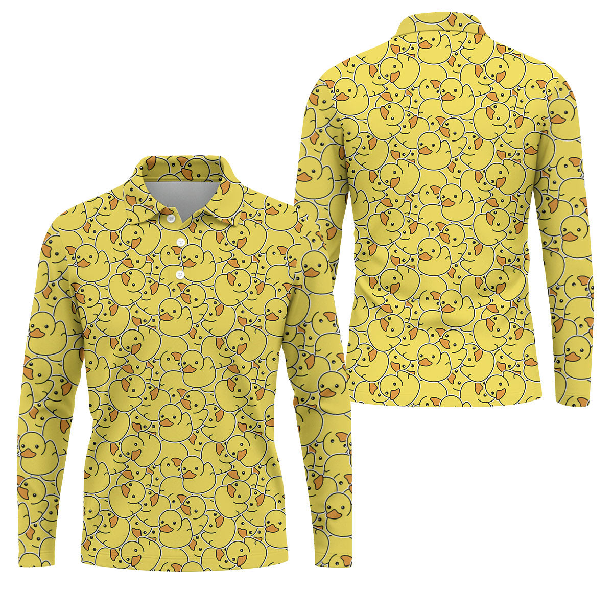 Cute Yellow Rubber Duck Pattern Golf Shirt, Hawaiian Golf Shirt, Mens Golf Shirts, Golf Apparel For Men