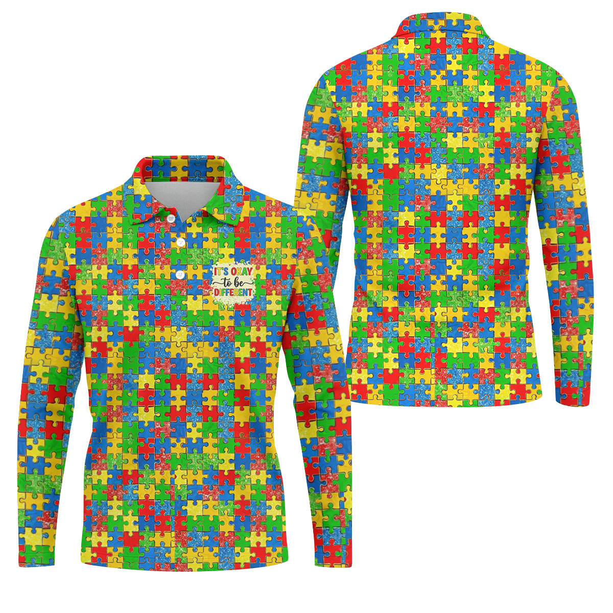 It's Okay To Be Different Colorful Puzzle Pattern Autism Awareness Men's Golf Shirt, Polo Shirts For Men