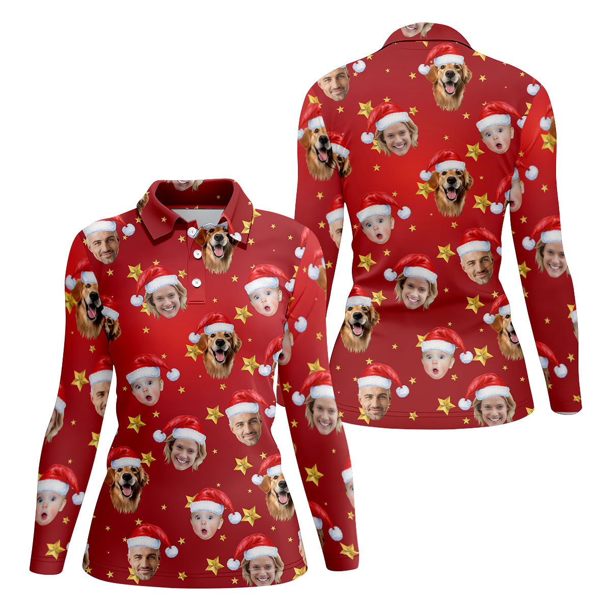 Custom Face Xmas Star Red Golf Shirt, Christmas Golf Shirt, Ladies Golf Tops, Golf Gifts For Women
