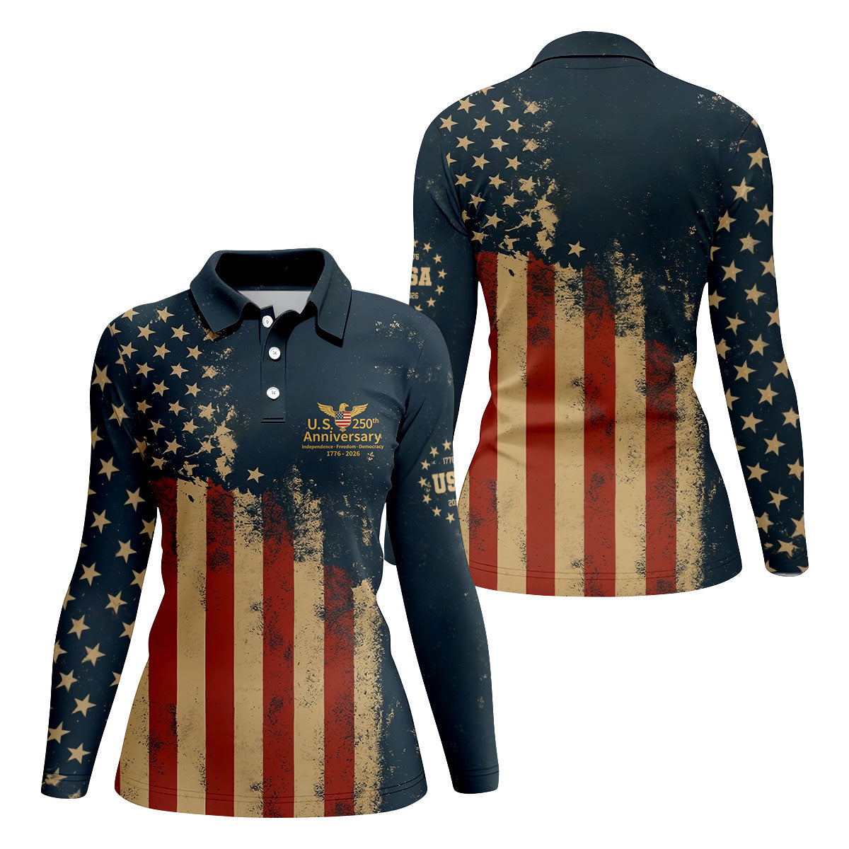US 250th Anniversary Independence Freedom Democracy Women's Golf Tops, 4th Of July Patriotic Golf Shirt