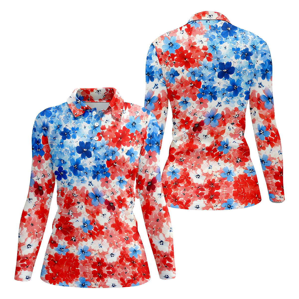 Red White Blue Hawaiian Golf Shirt, 250 Years Women's Golf Tops, Ladies Golf Shirts