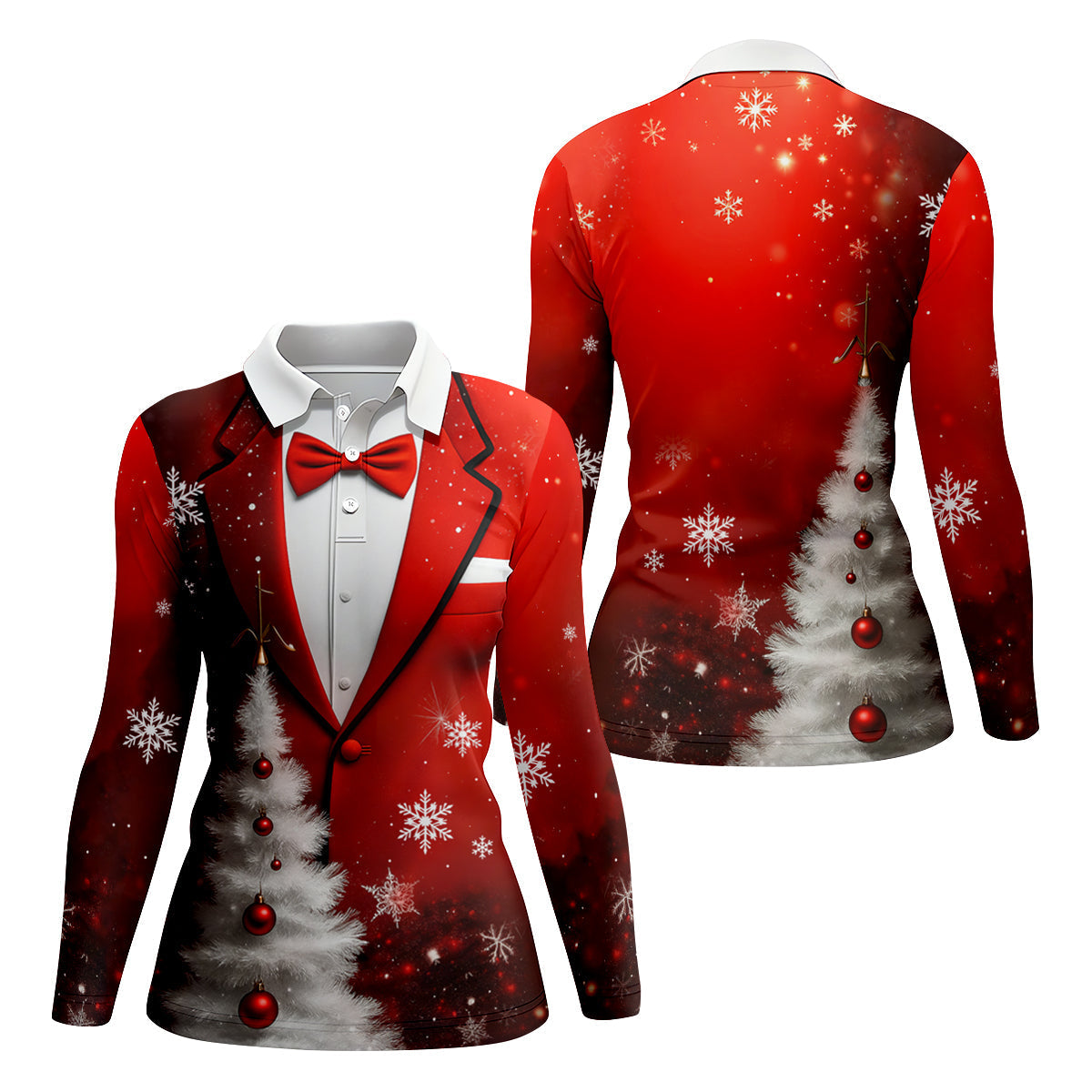 Snow Pine Tree Black And Red Christmas Women Golf Top, Christmas Golf Shirt, Ladies Golf Tops