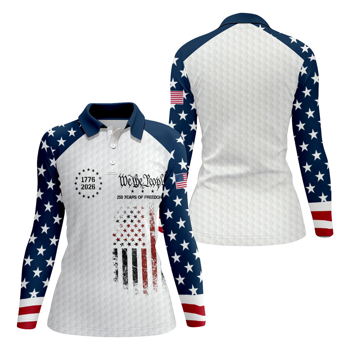 We The People 250 Years Of Freedom Distressed Flag Patriotic 4th Of July Golf Shirt For Women