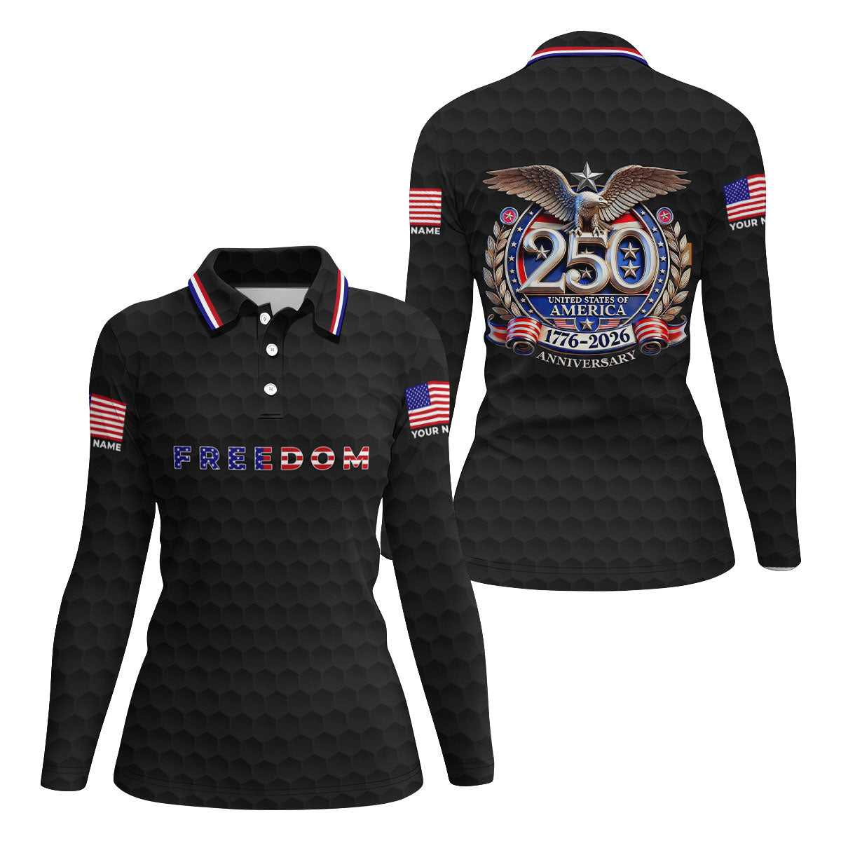 Freedom American Bald Eagle 250th Anniversary Black Golf Shirt, Patriotic 4th Of July Golf Shirt For Women