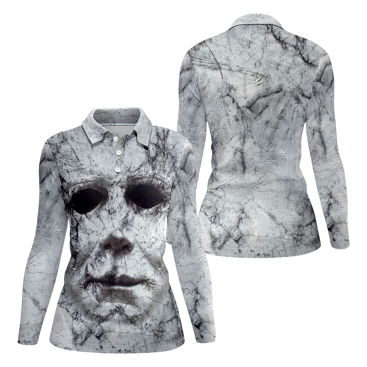 Halloween Michael Myers Horror Face Ladies Golf Polos, Horror Cosplay Women's Golf Tops, Halloween Golf Shirt