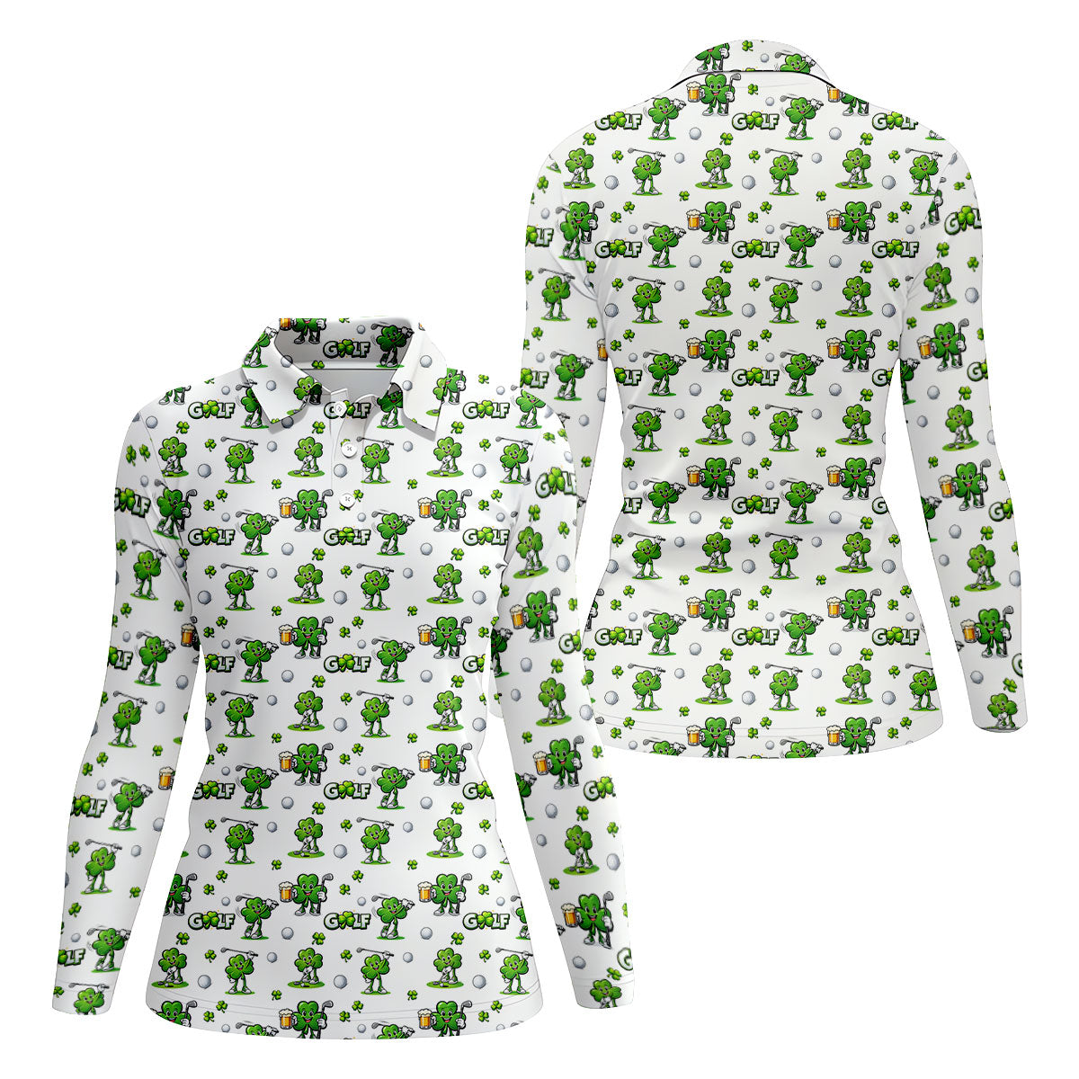 Three Leaf Clover Golf And Beer St Patrick's Day White Golf Shirt, Women's Golf Shirts, Ladies Golf Polos