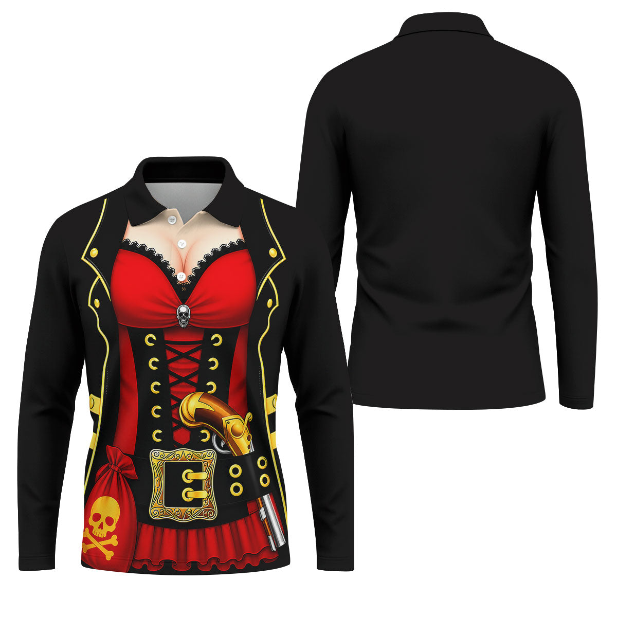 Red Corset Pirate Costume Skull Belt Golf Shirt, Mens Golf Polo, Golf Apparel For Men, Printed Golf Shirts