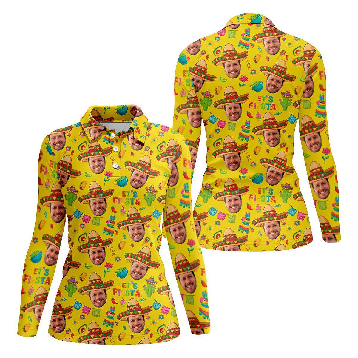 Let's Fiesta Cinco De Mayo Celebration Fiesta Themed Custom Face Yellow Golf Shirt For Women
